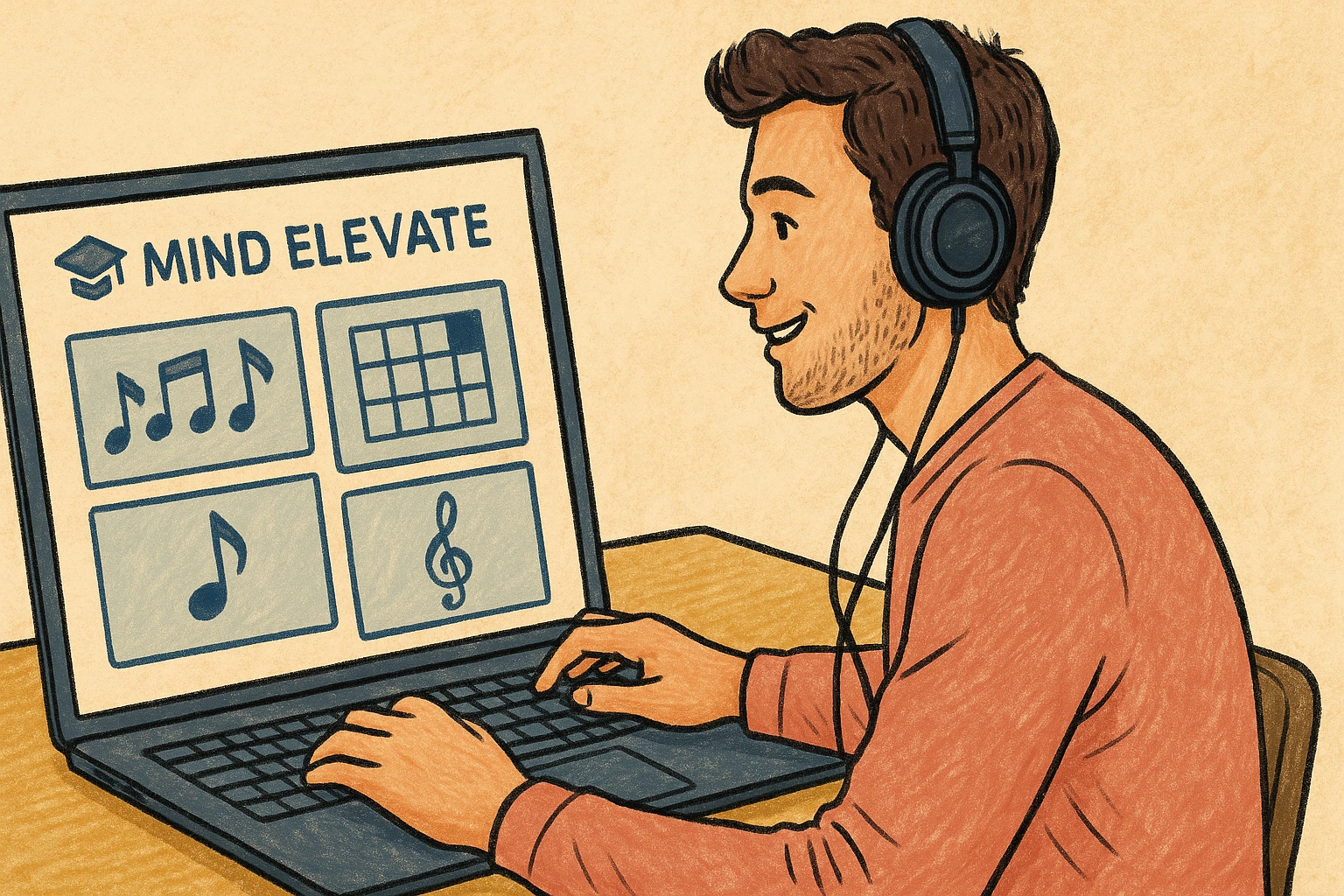 A man trains his music understanding via Mind Elevate.