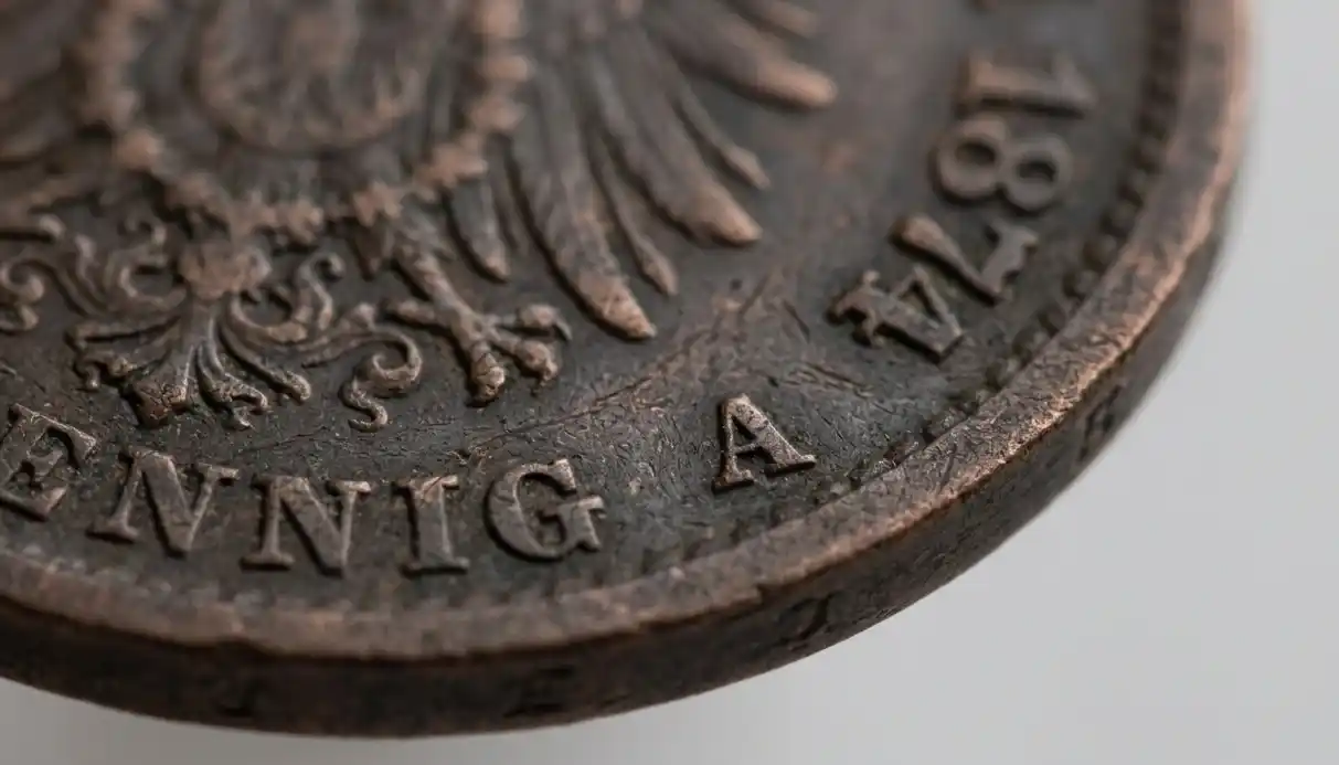 macro of German coin mint mark detail